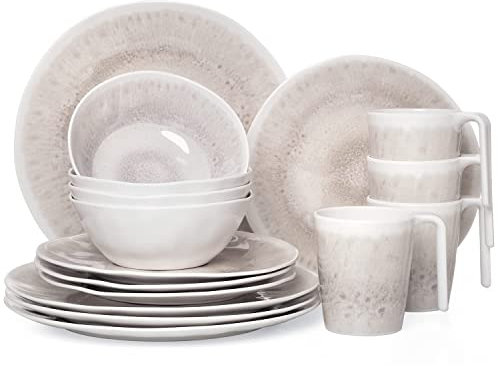 Vaisselle de table de camping en mélamine pour 4 personnes - 16 pièces - Passe au lave-vaisselle - Service de pique-nique - Vaisselle de camping - Design enclume