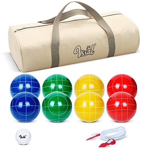 VSSAL Bocce Ball Set 90mm for Family Backyard, Beach, Lawn Game with 8 Resin Bocci Balls, Pallino, Measuring Rope, Carrying Bag (Classic Multi-Color)