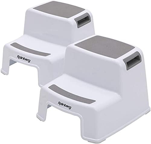 Rainberg 2PK 2 Step Stool for Kids, Sturdy Double Step Stool for Toddlers, Anti-Slip Stool for Children,Toddler's Stool for Potty Training and Use in the Kitchen and Bathroom| Easy to Clean