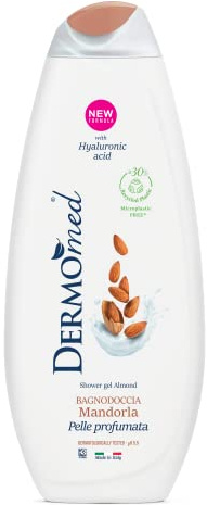 Dermomed, Bagnodoccia Mandorla, Rispetta la Pelle Rendendola Profumata e Morbida, con Acido Ialuronico, 100% Made in Italy, pH 5.5, Dermatologicamente Testato, Confezione 650 ml