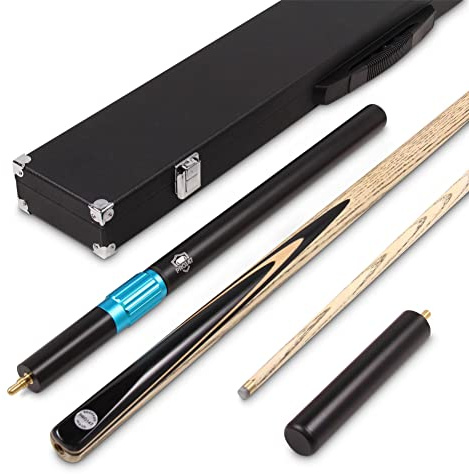 PRO147 Classic Series Set 57 Inch Centre Joint 2pc Ash Snooker Pool Cue Long Telescopic Extension, Mini Butt and 3 Slot Case - 9.5mm Tip