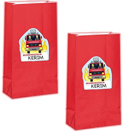 Carpeta 12 Partytüten + 12 Namensschilder für Mitgebsel zum Kindergeburtstag und Mottoparty | Geschenktüten Mitgebseltüten Tüten Kinder Geburtstag, Edition: Feuerwehr