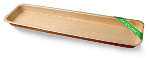 Canape King 50PCS Disposable Serving Platter - Rectangular Long (33cm x 9cm) Wooden Tray - Eco-Friendly Charcuterie Board Hot Food Serving Trays for Starters Wedding Parties Picnic