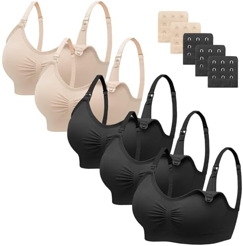 HBselect 5 Pezzi Reggiseno Allattamento Senza Cuciture Reggiseni Allattamento Reggiseno Premaman Morbido con Estensioni Extra del, Reggiseno Gravidanza Senza Ferretto per Le Donna