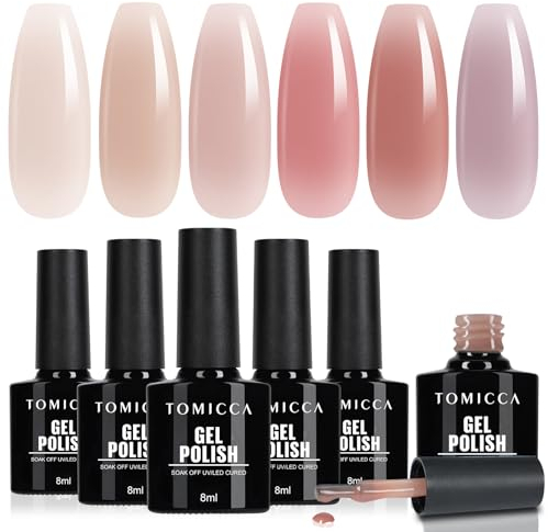 TOMICCA Professional UV Nagellack Transparent Rosa, 6 Farben Candy Girl Gel Nagellack, UV Lack Gel Polish Soak-Off Nude Serie Geschenk für Nagelstudio DIY Home, 8ML