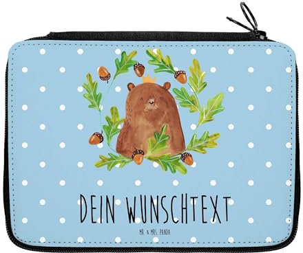 Mr. & Mrs. Panda Personalisierte Federmappe Bär König - Geschenke, Teddy, Papa, Dad, Stifterolle, Vater, Vatertag, Federmäppchen mit Namen, PersonalisierteS Stifte Etui, Papi