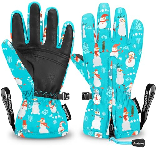 Andake Enfants Gants de Ski, Garçons et Filles Gants d'hiver Warm Imperméable Coupe-Vent Thermique Mitaines pour Ski, Snowball, Patin à Glace et Sports en Hiver，Convient aux enfants âgés de 2 à 14 ans