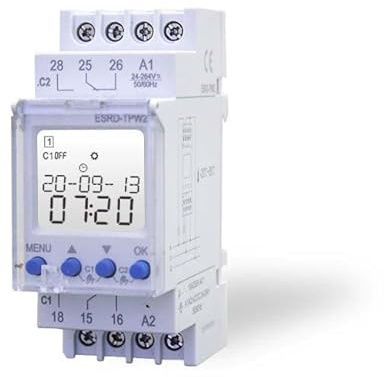 2 Digital 2-Channel Timer (RD-TPW) for Top Hat Rail - Installation in Control Cabinet, LCD Display Illuminated - Weekly Timer with 80 Program Slots - Weekly/Daily Program and Pulse