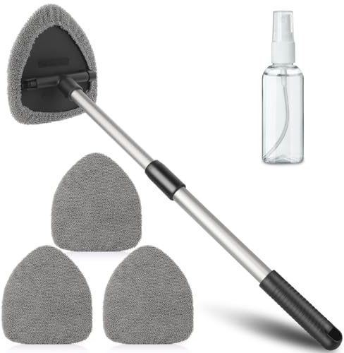 Cepillo para Lavar Coche, Cepillo de Limpieza de Coches Extensible, Kit de Limpieza de Coches con Mango Giratorio 180° y 4 Almohadillas Lavables, Limpieza Coche con Mango Telescópico 33-48,5cm