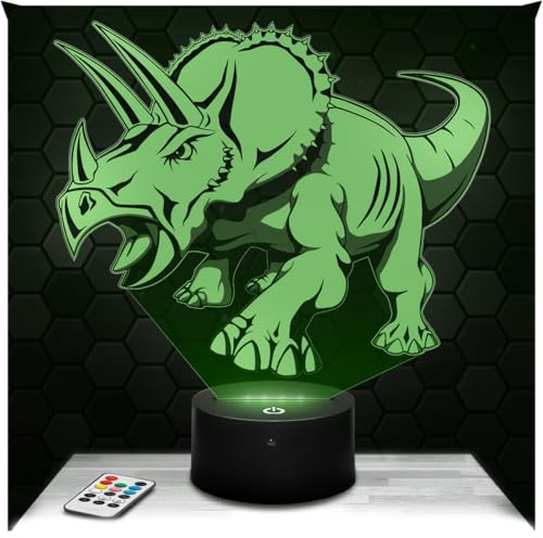 Lampephoto.fr - Lampe Triceratops 3D Nachtlicht Dinosaurier | Made in France, Sockel wählbar, dimmbar, Batterie-/USB-Betrieb, HD-Lasergravur, Geschenk für Kinder, Kinder