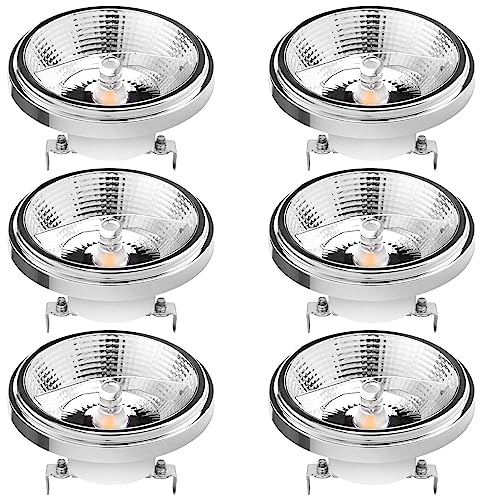 Ampoule LED AR111 G53 12 W COB 1200 lumens à réflecteur, Ampoule à intensité Variable (équivalent 100 W), Angle de Faisceau de 120°, réglage de la luminosité de 10% à 100% (Lot de 6) (Blanc Chaud 3