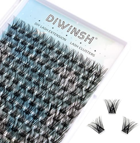 DIWINSH Wimpern Cluster 144 Pcs 14mm Natürliches Wimpern Extensions | D Curl Wimperncluster, Wispy Lash Clusters, Unsichtbares Klar Wimpernband, zu Hause DIY Wimpernbüschel für Anfänger