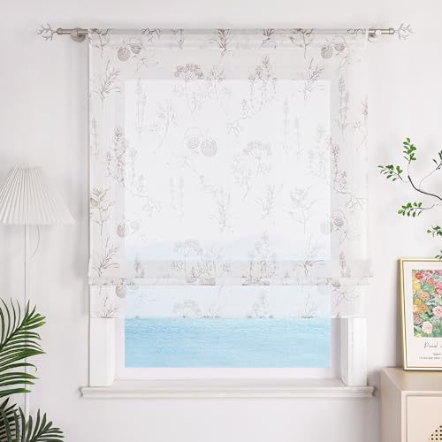 ESLIR Raffrollo mit Tunnelzug Transparente Gardinen Küche Raffgardinen Landhaus Bändchenrollo Weiß Vorhänge Wohnzimmer Beige BxH 80x140cm 1 Stück