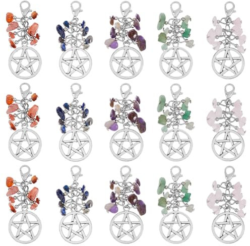 DICOSMETIC 15 ciondoli con pietre preziose naturali 5 colori ciondolo chakra Reiki con chiusura a moschettone ciondoli con pietra preziosa da appendere per la creazione di gioielli fai