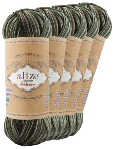 5 x 100g Sockenwolle Alize Superwash Artisan 75% Wolle Strickwolle Häkelgarn Farbwahl