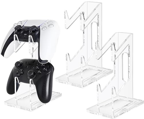 FYY Game Controller Holder 2 Pack - 2 Tiers Universal Dual Controller Stand Headphone Holder, Acrylic Clear Controller Display Stand Compatible with Nintendo Switch Xbox PS5 PS4