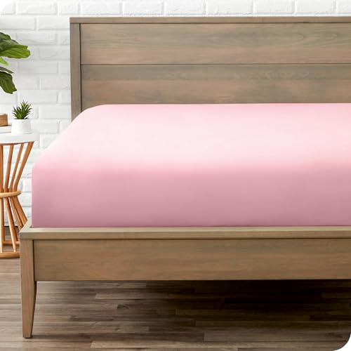 Bare Home Fitted Bottom Sheet - Premium 1800 Ultra-Soft Microfibre - Ultra-Soft Wrinkle Free - Deep Pocket - 35 CM Deep - Light Pink Emperor