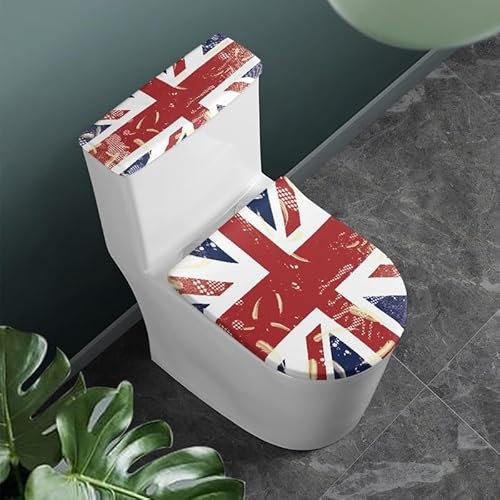 Daulesho Toilettensitz-Deckelbezug mit britischer Flagge, waschbar, Motiv: Union Jack, waschbar, WC-Tank-Ersatz-WC-Deckel-Set, britische Flaggen, für Badezimmer, Heimdekoration, Zubehör