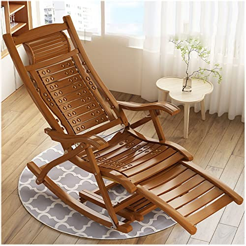 Generisch Zero Gravity Lounge Chair, Gartenklappstuhl aus Holz, Liegestuhl aus Bambus, klappbarer Schaukelstuhl – Balkon-Loungesessel, verstellbare Rückenlehne, Loungesessel
