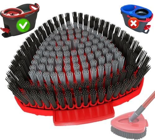 Scrubber Brush Head Replacement for Vileda Turbo Smart Spin Mop System | Dual-Bristles Scrub Brush – Soft Grey for Lather, Hard Black for Tough Stains. For Bathroom, Kitchen, Pools, Decks, Garages