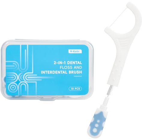 Y-Kelin 2 in 1 Dental Floss and Interdental Brush（10 Pcs）,Dental Floss Picks Disposable Portable Floss Sticks,Toothpicks,Teeth Cleaning,Perfect for Travel Home Office Restaurant