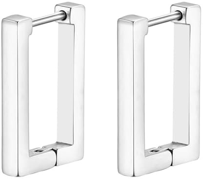 JewelryWe Schmuck Herren Damen Creolen Ohrringe, Edelstahl Geometrisch Dreieck Quadrat Sechseck Ohrstecker Ohrhänger Ohrschmuck Ohrklemmen, Silber Schwarz Gold