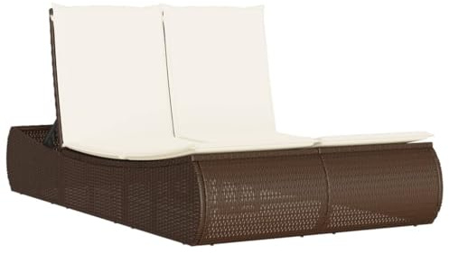 vidaXL Sonnenliege, Doppelliege mit Auflagen, Gartenliege Verstellbare Rückenlehne, Relaxliege Liege Gartenmöbel, Braun Poly Rattan