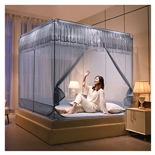 Tragbares Pop-Up-Moskitonetz, faltbares Design mit Unterseite, wirksam gegen Mücken, für Schlafzimmer, Outdoor, Camping und Reisen (grau, 1,8 m Bett)