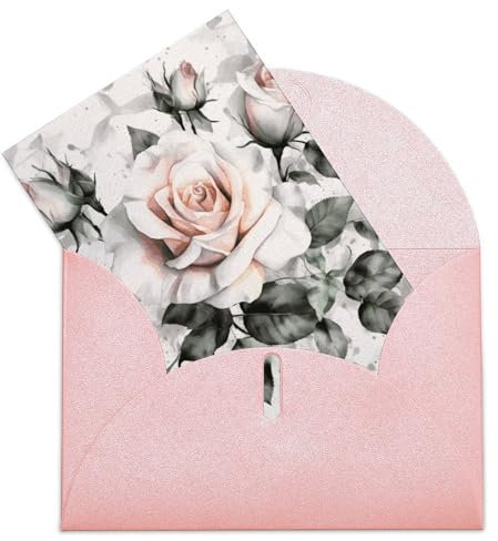 GHBNK Geburtstagskarten mit Umschlägen, Thinking of You, weiße Aquarell-Blumen-Rose, blanko, Grußkarten, Dankeskarten, Hochzeitskarte, Ermutigungskarten, Notizkarten mit Umschlägen