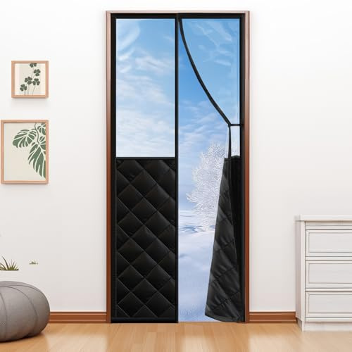 Magnetischer thermisch isolierter Türvorhang für 91,4 x 203,2 cm große Türen, isolierte Türabdeckung mit klarem Fenster, freihändiges Selbstschließen für Haustiere, blockiert Zugluft im Winter und