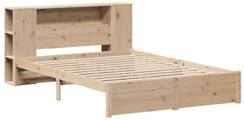 vidaXL Massivholzbett, Bett mit Bücherregal ohne Matratze, Bettgestell mit Lattenrost, Holzbett Doppelbett für Schlafzimmer, 120x200cm Kiefernholz