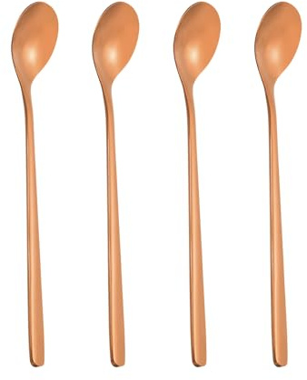 PATIKIL Cuillère à Thé Glacée à Long Manche, 4 Pièces 6 Pouces Cuillères de Mélange de Cocktail en Acier Inoxydable 304 pour Mélanger des Cocktails, du Thé Glacé, Or Rose