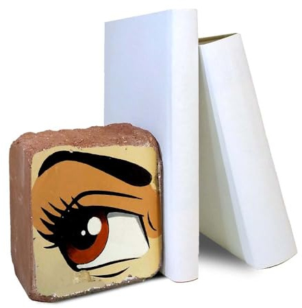 Buchstütze Ziegelstein Pop Art Backstein, braunes Auge Links | Bürodeko, Regal, Comic Upcycling, Deko, Unikat