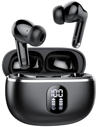 Cuffie Bluetooth, 2025 Auricolari Bluetooth 5.3 con 4 ENC Mics Stereo HiFi, 50Ore Cuffie Wireless In Ear Cancellazione Rumore, Cuffiette Bluetooth con LED Display, Cuffie Senza Fili IP7 Impermeabile