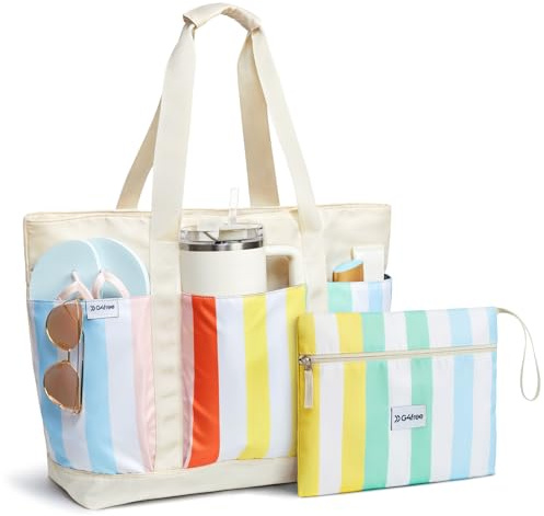 G4Free 35/50L Foldable Beach Bag with Zipper Pockets, Waterproof Tote Pool Handbags for Women, Compatible with Stanley Cup, Weekender, Travel, Holiday