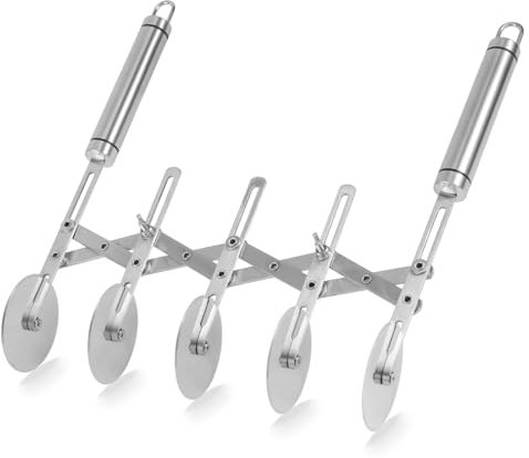 5 Wheel Professional Pastry Cutter, Silver Stainless Multifunctional Accordion Pastry Dough Knife Roller Divider Lattice Ravioli Knife Slicer with Handle for Baking Pasta Pizza Noodles Kitchen Tool