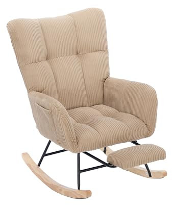 Generisch Silla mecedora con reposacabezas y bolsillos laterales, sillón con reposapiés extensible y cojín, sillón de televisión con función reclinable, patas de madera maciza, banco balancín para