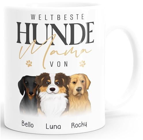 SpecialMe® Tasse personalisiert Hunde Mama Hundefiguren mit bis zu 3 Namen anpassbar Geschenkidee Hundebesitzerin Weiss standard