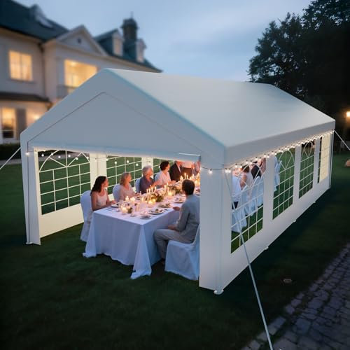 arvioo Pavillon 4x8, Mach Dein Garten zur Partyzone, Partyzelt mit 2 Seitenwänden & 2 Giebelteilen, UV-beständig & Wasserdicht, Festzelt aus Verzinkte Stahlgestänge & PE-Plane (Weiß)