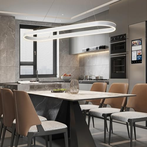 DXYD Lampada a Sospensione LED Dimmerabile a Soffitto Lampada a Sospensione Moderna,120cm Lampada Per Sala Da Pranzo 3000k-6000k Lampadario In Metallo Acrilico Per Tavolo Da Pranzo (Bianco, 120CM)