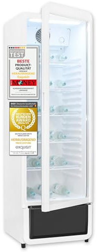 Exquisit Glastürkühlschrank, 173 cm Höhe, 280l Getränkekühlschrank mit LED, Umluft, 5 verstellbare Ablagen, CoolPro, GKS260-GT-430D weiss