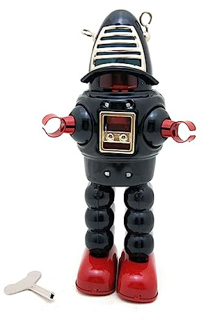 Novelty Windup Model Robot Toy Fan Walking Robot Figure Children Iron Tin Toy Table Top Home Decoration