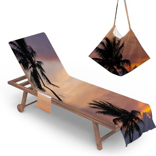 ENEN Sun Lounger Beach Towel with Pockets Portable Compact Bag Soft Microfibre Quick Dry Lightweight for Holiday Summer Garden Swim Pool Lounger Towels (Coconut Tree,75x210cm)