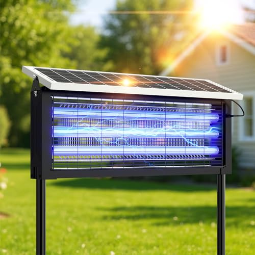 Matamoscas solar para exteriores, 30 W, grande, matamosquitos eléctrico al aire libre, impermeable y portátil, trampa de insectos voladores recargable para patio, jardín, hogar, camping, color negro