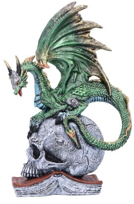 Nemesis Now Drachenstatue aus Kunstharz – handbemalte Drachenfigur auf einem metallischen Totenkopf und Buch – Geschenke & Dekoration für Fantasy-Liebhaber – Ignisaren-Regel