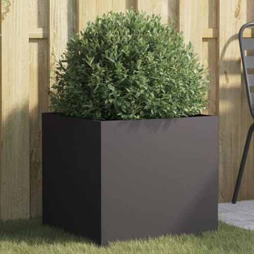 HaoChrymec Maceta Negra de Acero, Estructura Robusta, Jardinera Exterior/Interior, Huerto Urbano, 49x47x46 cm