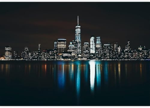 Fotomurales Decorativos Vista Nocturna de Nueva York Papel Pintado 250x175 cm 3D Mural Nueva York Murales Póster Pared No Tejido Dormitorio Salón Paredes Decoración Fotomural Panorámico q.2221