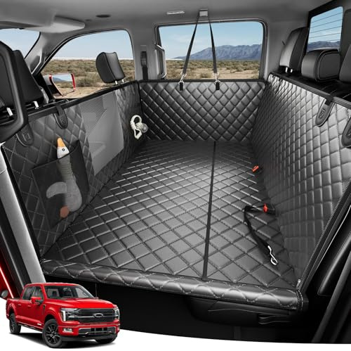 Zanch Heavy-Duty Dog Truck Seat Cover, Flat Solid Back Seat Extender for Multi Large Dogs, Hard Bottom Supports 450 lb, Waterproof Hammock Protector, XL for Full-Size Crew Cab Trucks & SUVs, Black