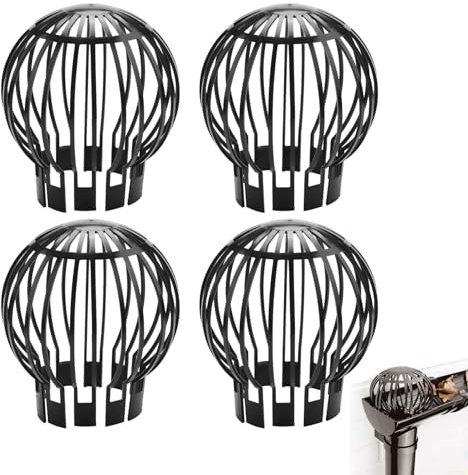 AWAOVV 4Pcs Gutter Guard Downspouts Filter, Plastic Downspout Leaf Filter, Adjustable Black Drain Leaf Guard, Mesh Filter Screen Preventing Leaf Debris Branches Roof Moss From Clogging the Pipes