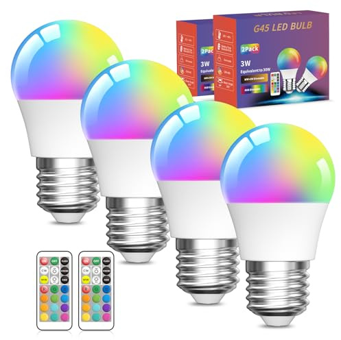Lamptobe 3W Lámparas LED Edison Multicolores RegulablesDe Con Control Remoto,G45 E27 Bombillas Colores RGBW LED Bombilla Cambio de Color Edison,RGB + Blanco Cálido(Pack de 2)